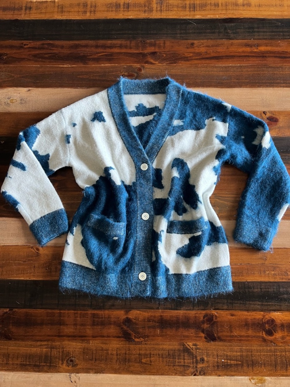 Men’s staff only oversized blue cardigan large